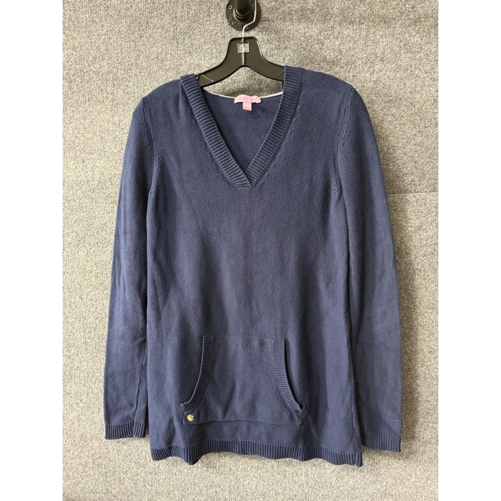 Lilly Pulitzer 100% Cotton Hoodie‎ Pullover Sweater Navy Blue Womens Size Sm F54